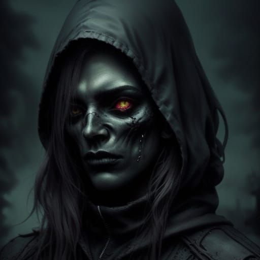 Ominous Gothic Figure in Dark Fantasy Landscape