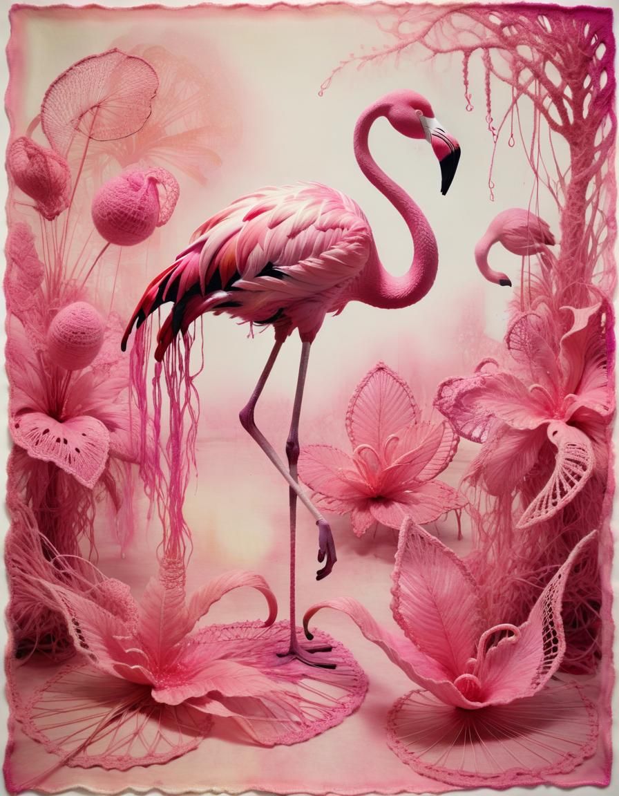 Lyrical Abstraction: Pink Flamingo in Bichromate