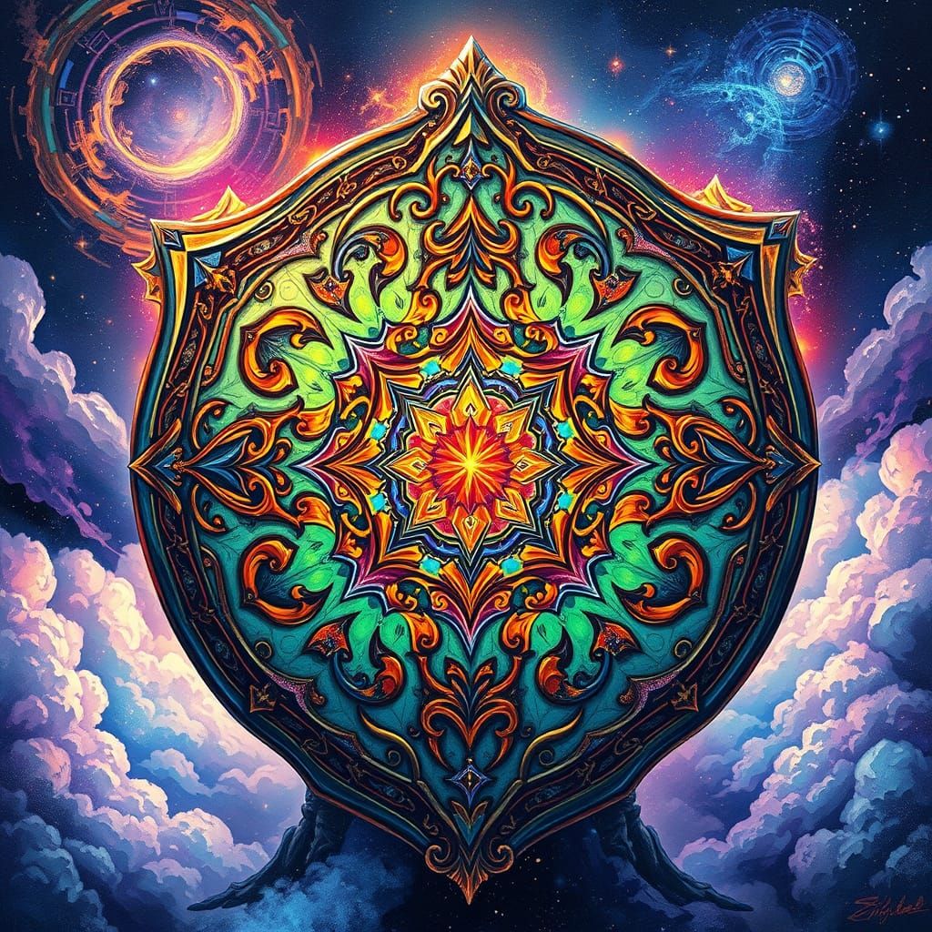 Enchanted Celestial Shield Radiates Ethereal Light