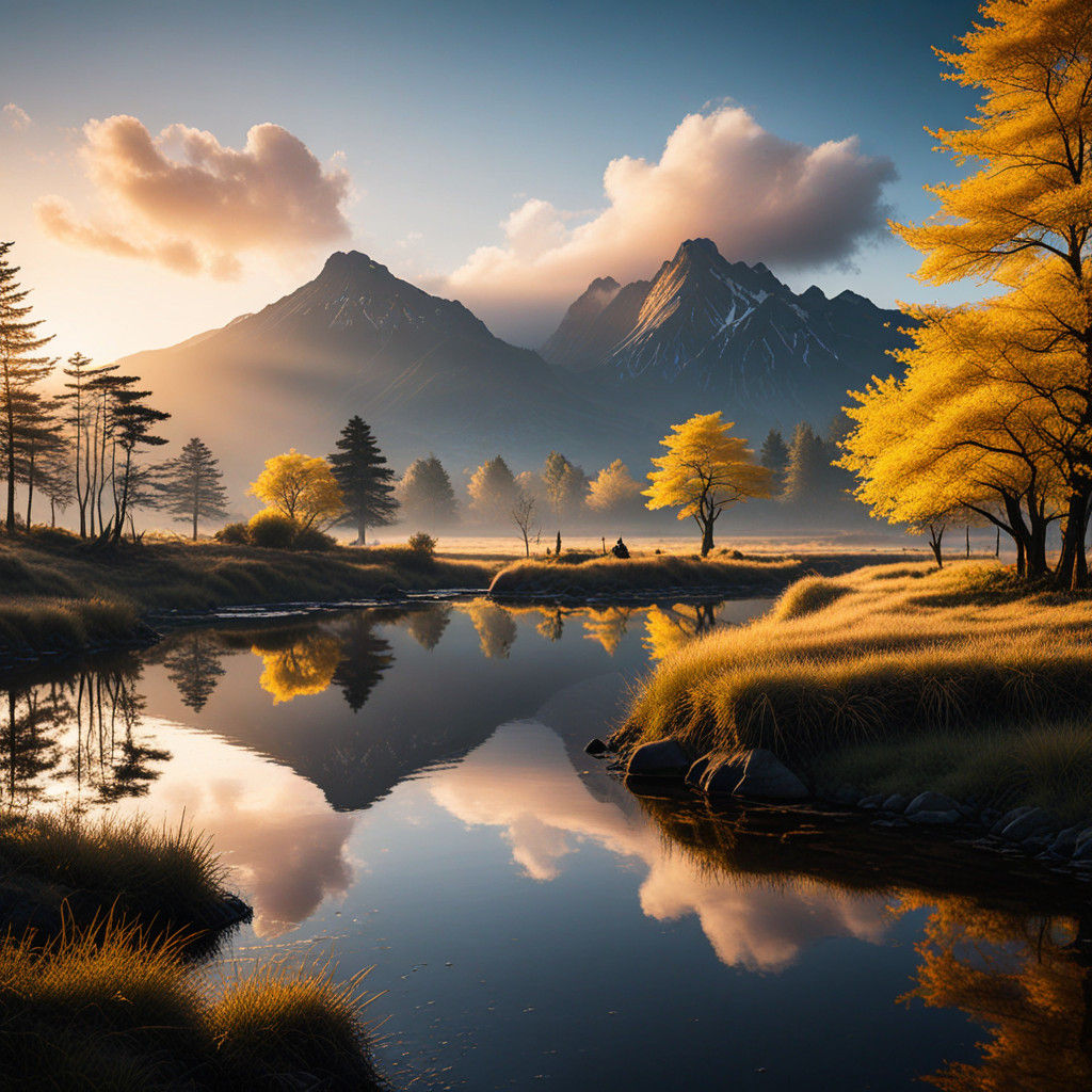 Majestic Morning Samurai in Serene Landscape