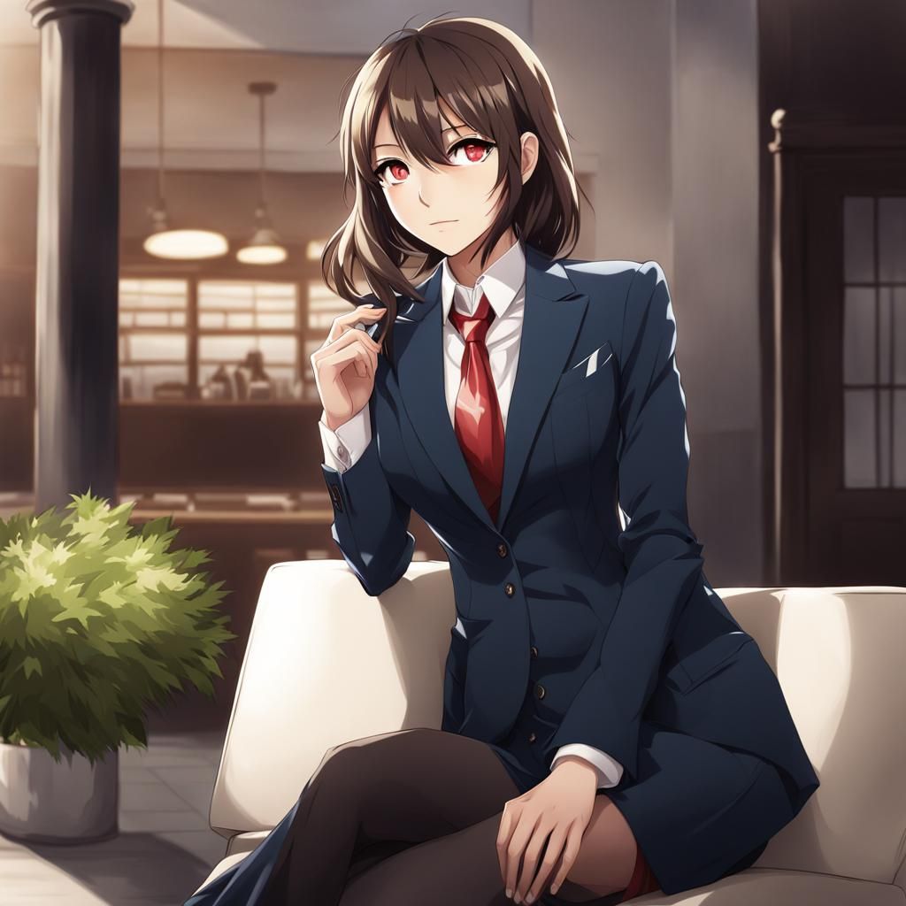 Attractive Woman in Suit: Anime Style Illustration