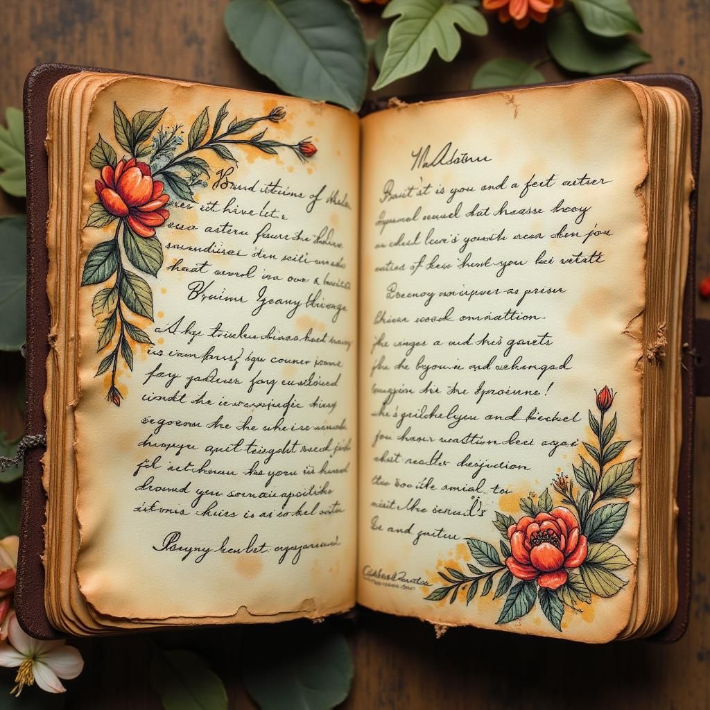Vintage Journal Pages with Floral Illustrations