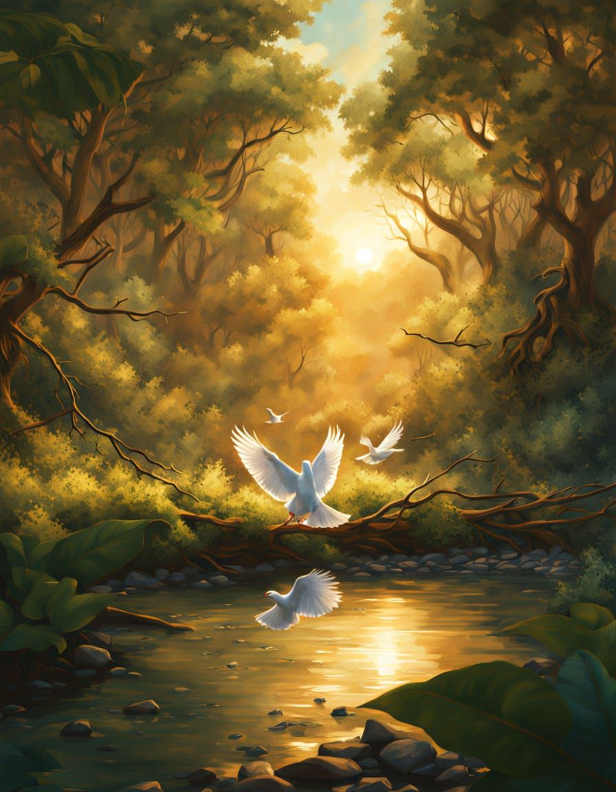 Serene Dove in Lush Forest Landscape
