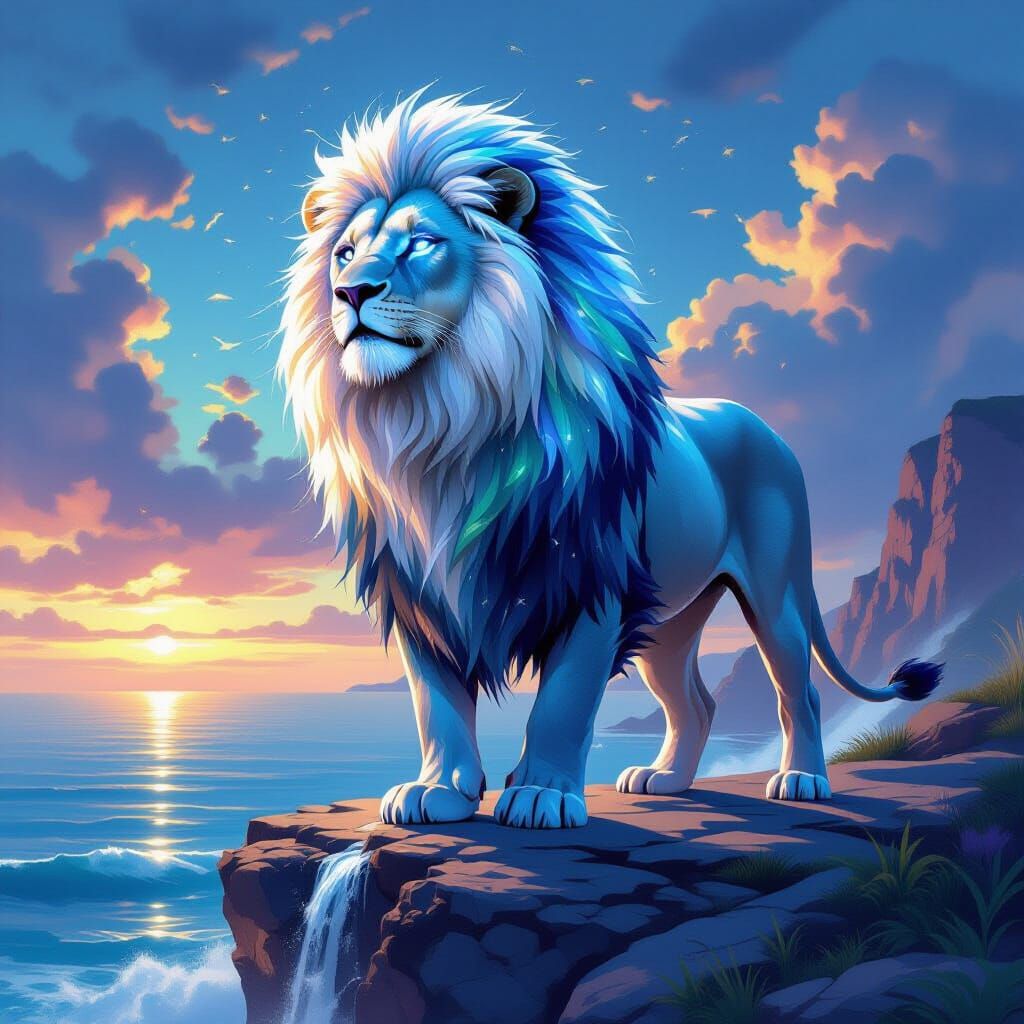 Majestic Water Lion Overlooking Ocean