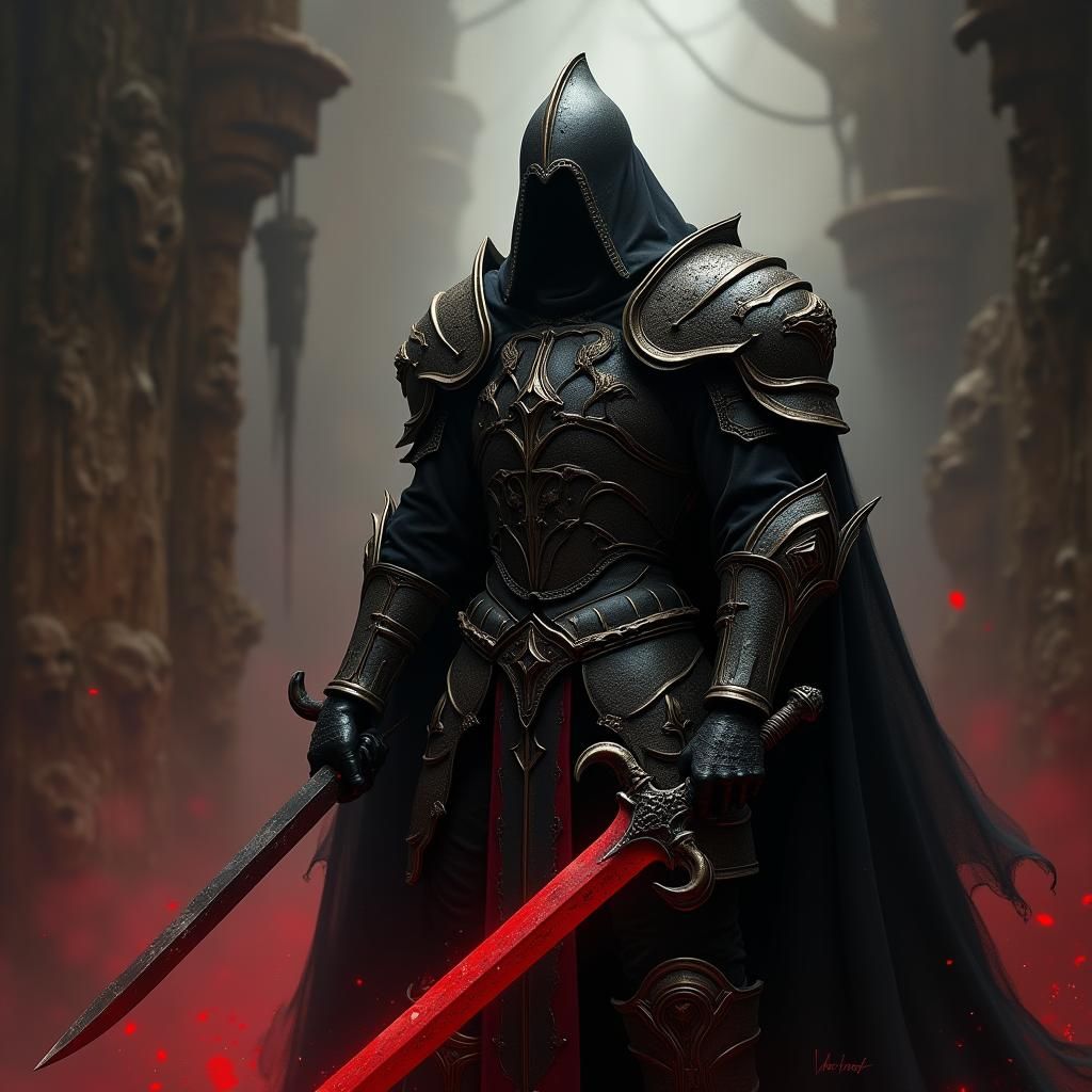 Death Knight with Blood Sword in Gothic Style