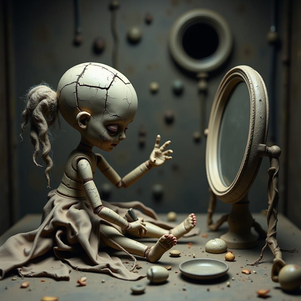 Ethereal Claymation Doll in Muted Earthy Tones