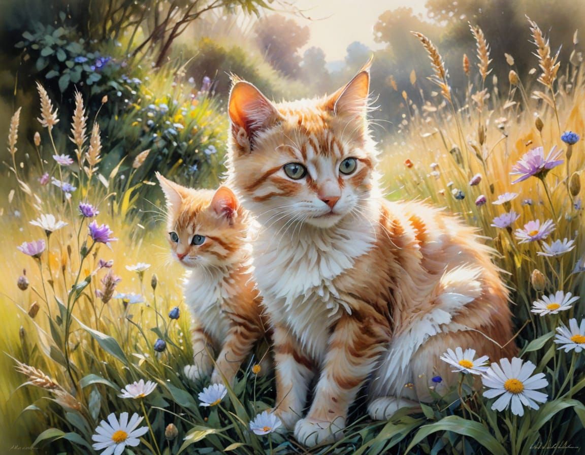 Playful Kittens in a Sunlit Garden Path