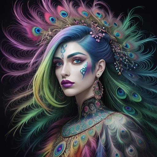 Rainbow Woman Portrait in Surrealist Style