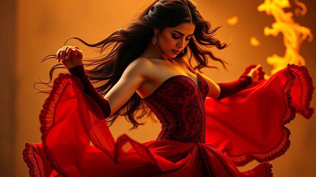 Flamenco Dancer in Red and Black