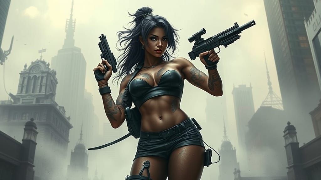 Sci-Fi Tattooed Bodybuilder in Ethereal Fantasy Style