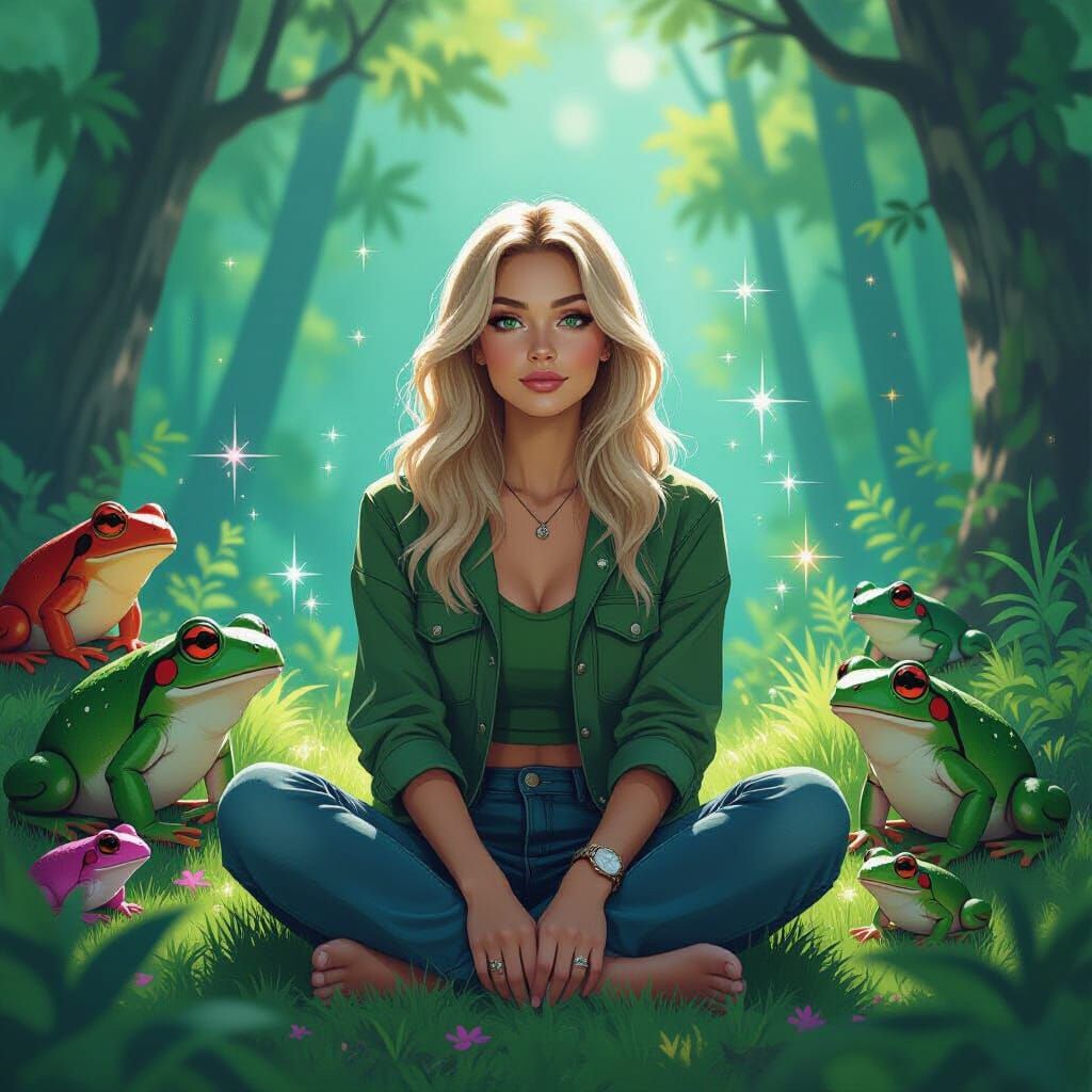 Blonde Woman in Forest with Frogs, GTA Style