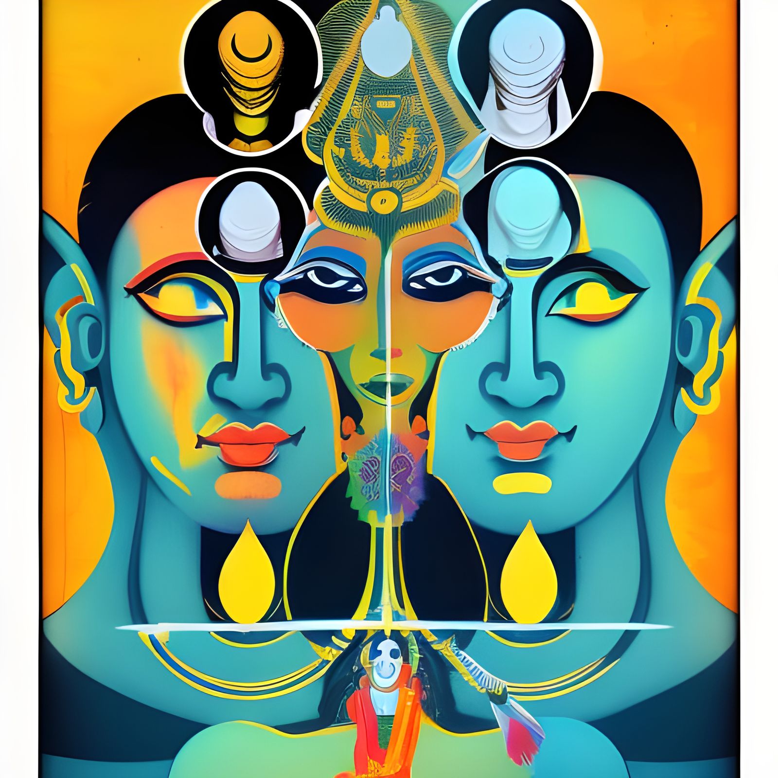 Lord Shiva and Shakti in Geometric Pop Art