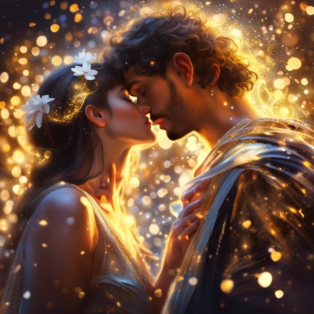 Greek God and Goddess Kissing, Classical Oil Painting