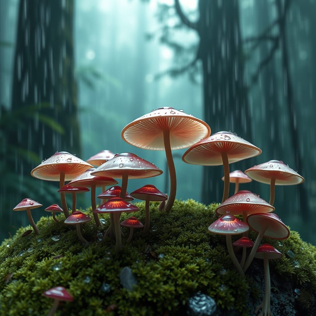 Fantastical Mushrooms Sing in Whimsical Forest Harmony