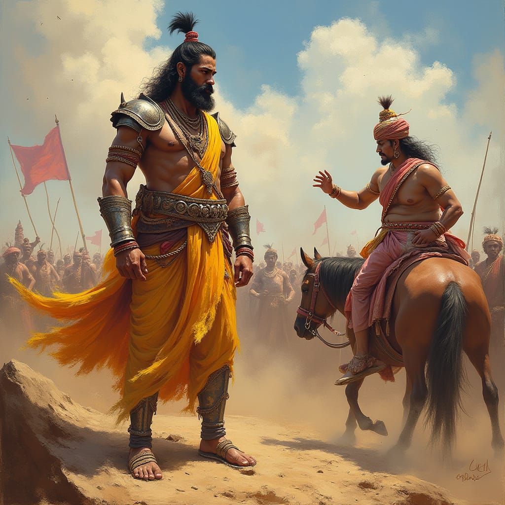 Guru Dronacharya on Battlefield in Raja Ravi Varma Style