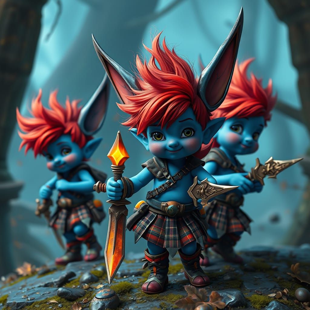 Vibrant Blue Pixies in a High-Fantasy Landscape