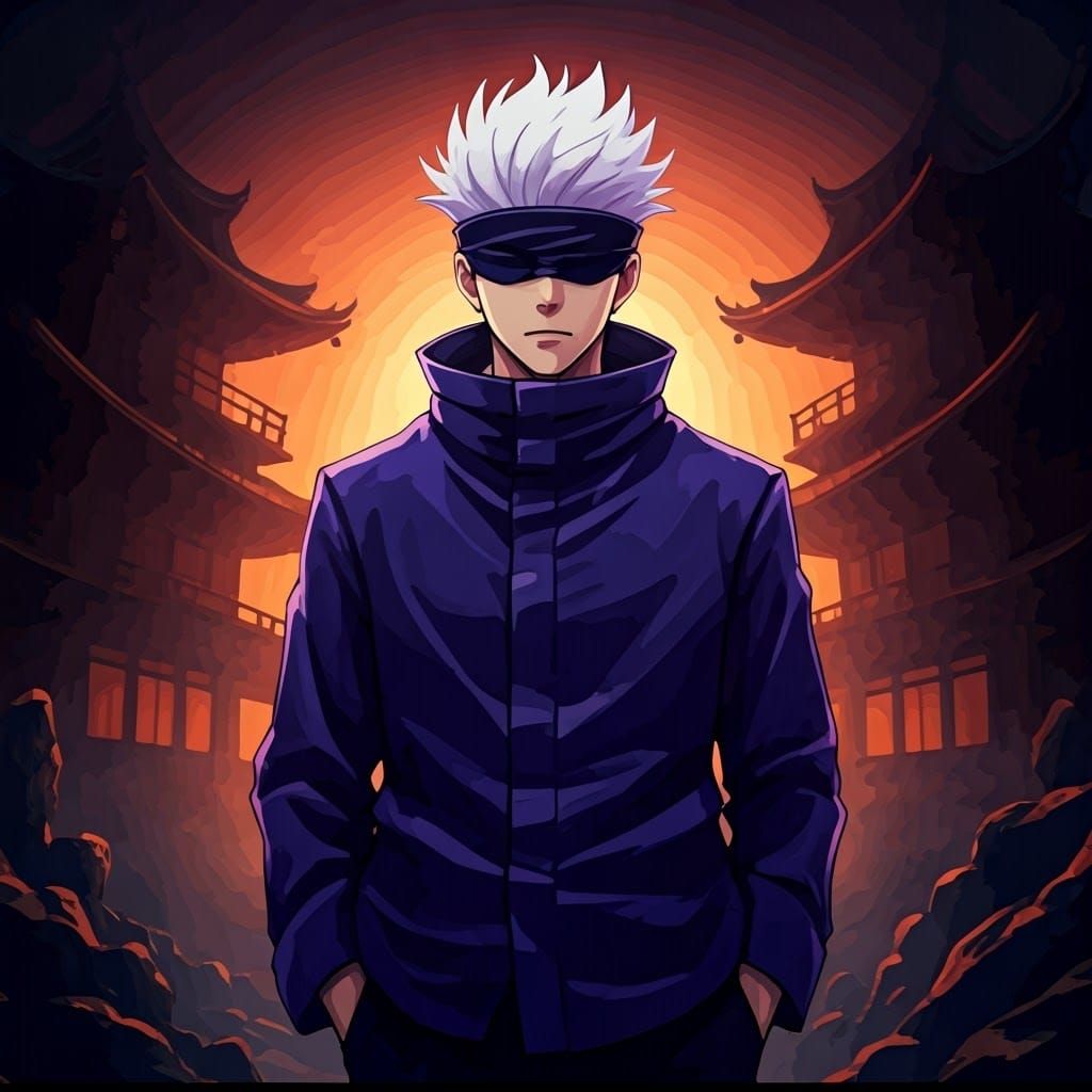 Gojo Satoru: Dark Jujutsu Sorcerer in Traditional Japanese S...
