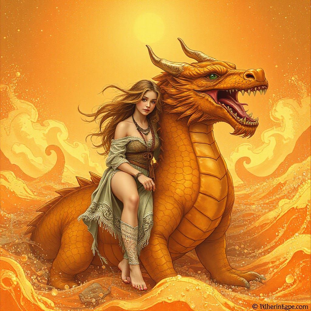 Woman on Gummy Dragon in Effervescent Soda