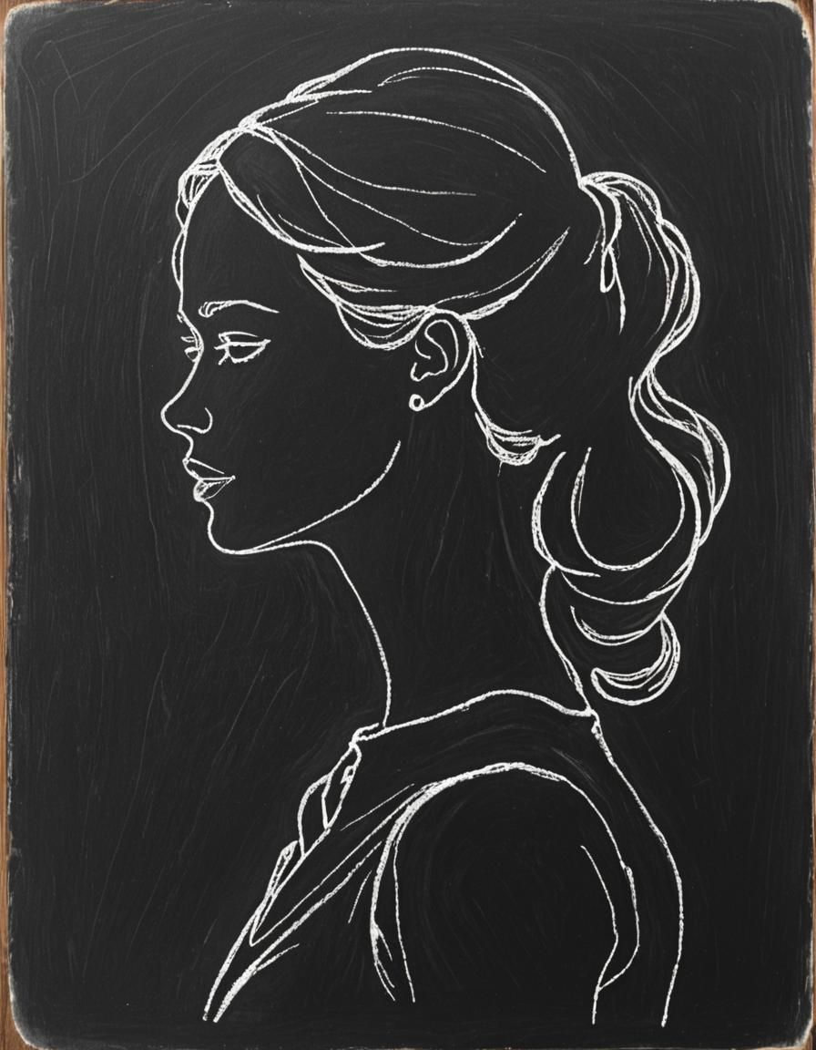 White Chalk Silhouette of a Lady on Blackboard