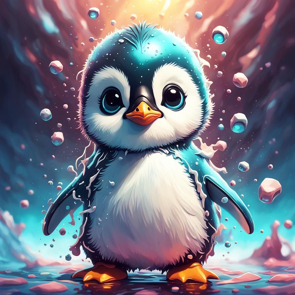 Cute Baby Penguin in Detailed Digital Illustration