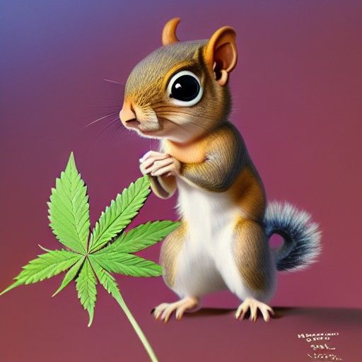 Pixar Squirrel with Cannabis Bloom in Suit
