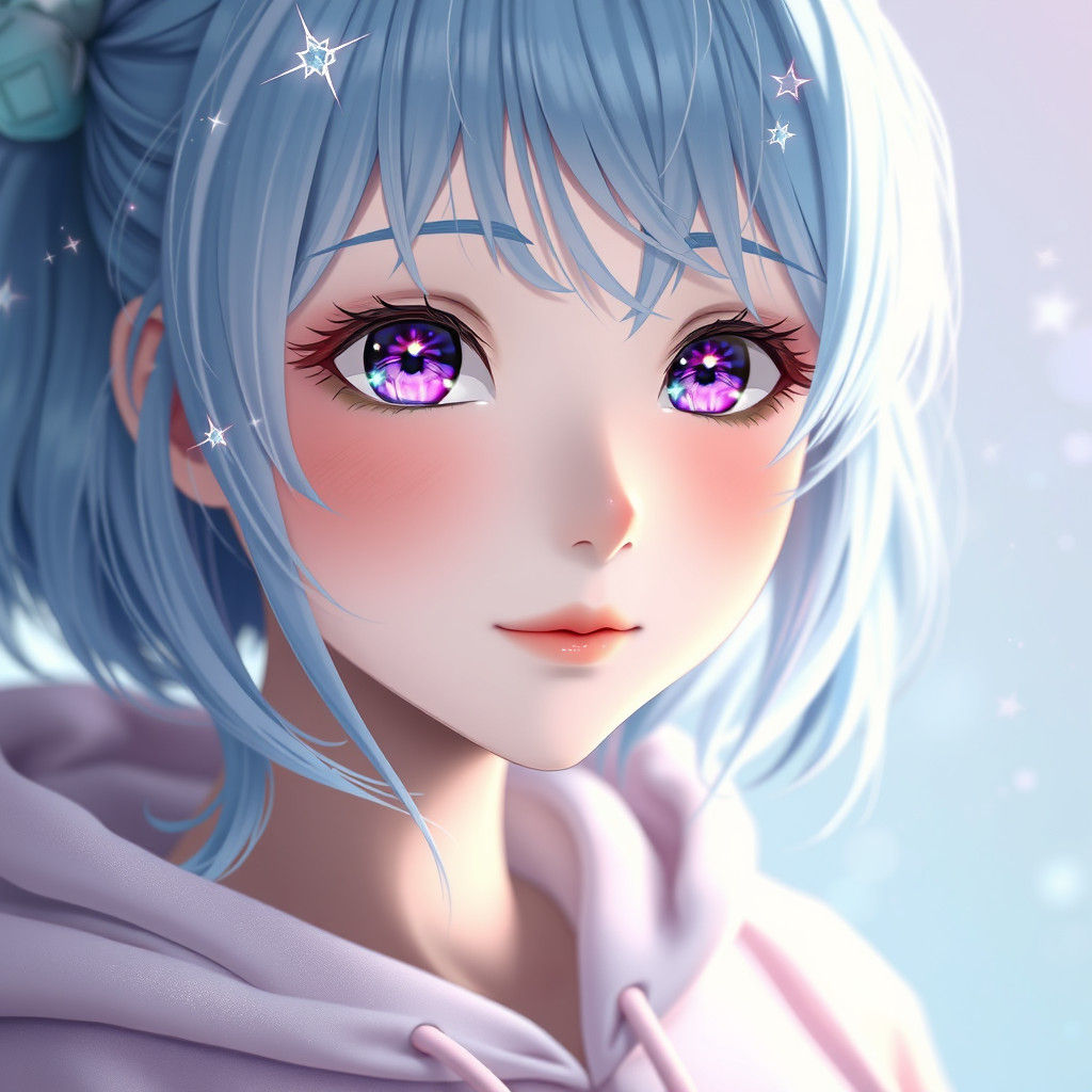 Anime Girl Portrait with Star Hair in 3D Style