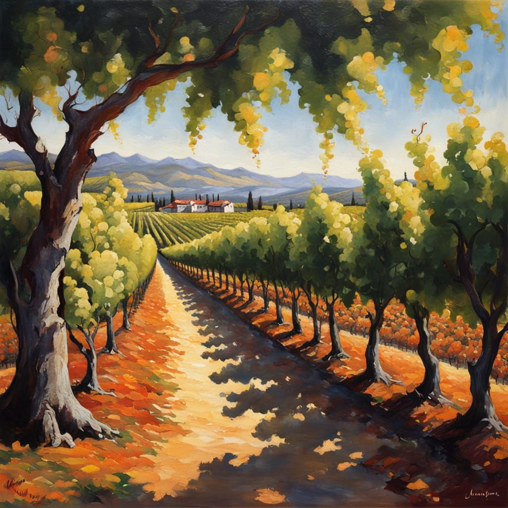 Vineyards in a Traditional Oil Painting Style