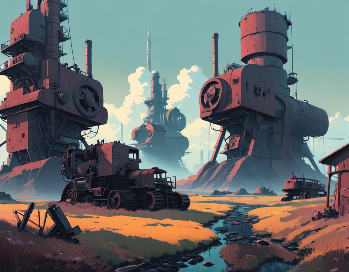 Forgotten Future Industrial Wasteland in Muted, Mystical Hue...