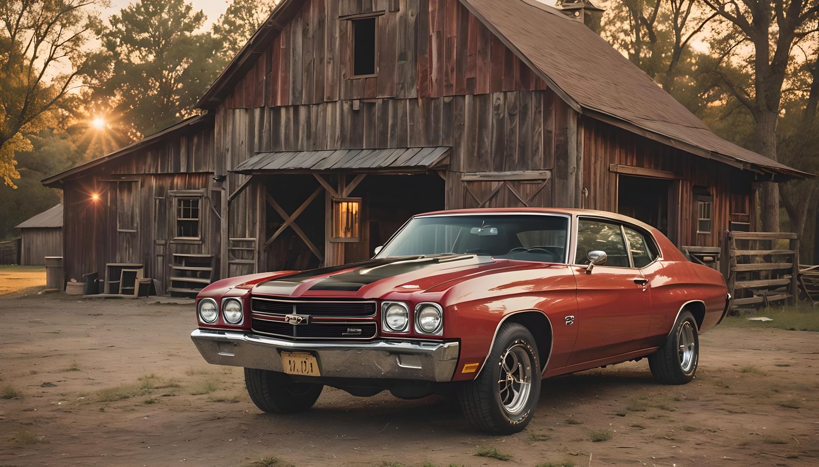 1970 Red Chevrolet Chevelle SS at Sunset