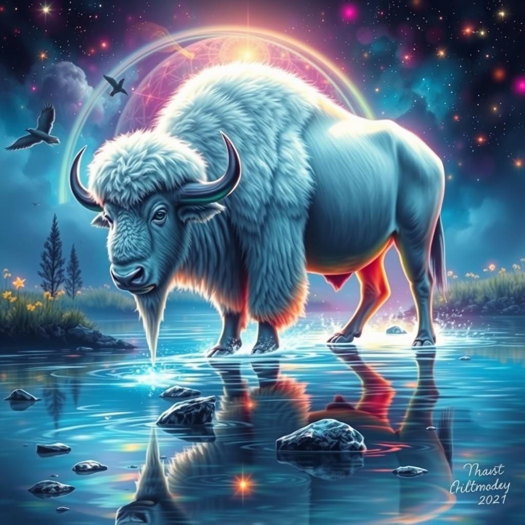 White Buffalo Casts Spell in Airbrush Fantasy Art