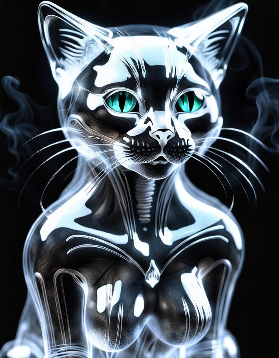 Crystalline Neko Emerges in Smoky H.R. Giger Style