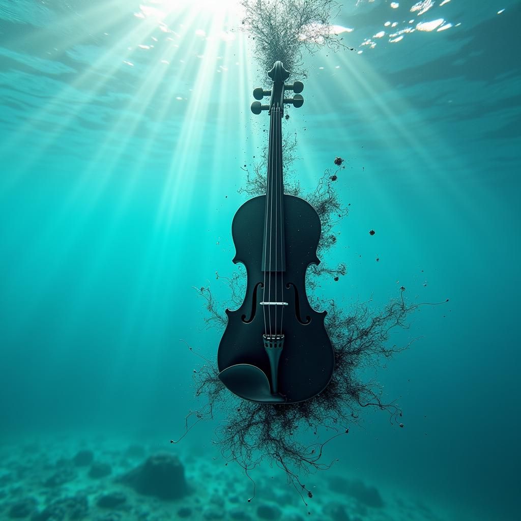 Underwater Violin Ink Descent: Dreamlike Digital Art