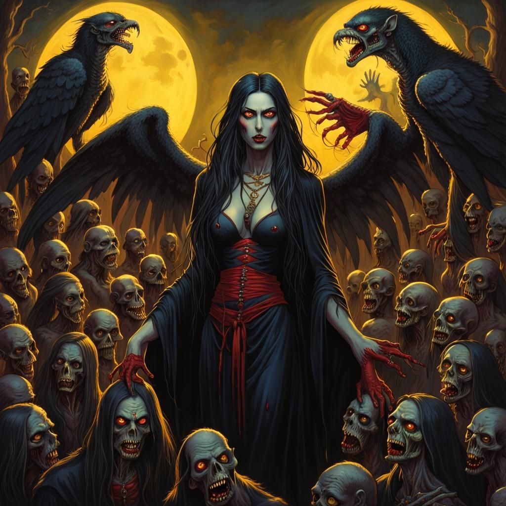 Winged Zombie Priestess in Horror Style