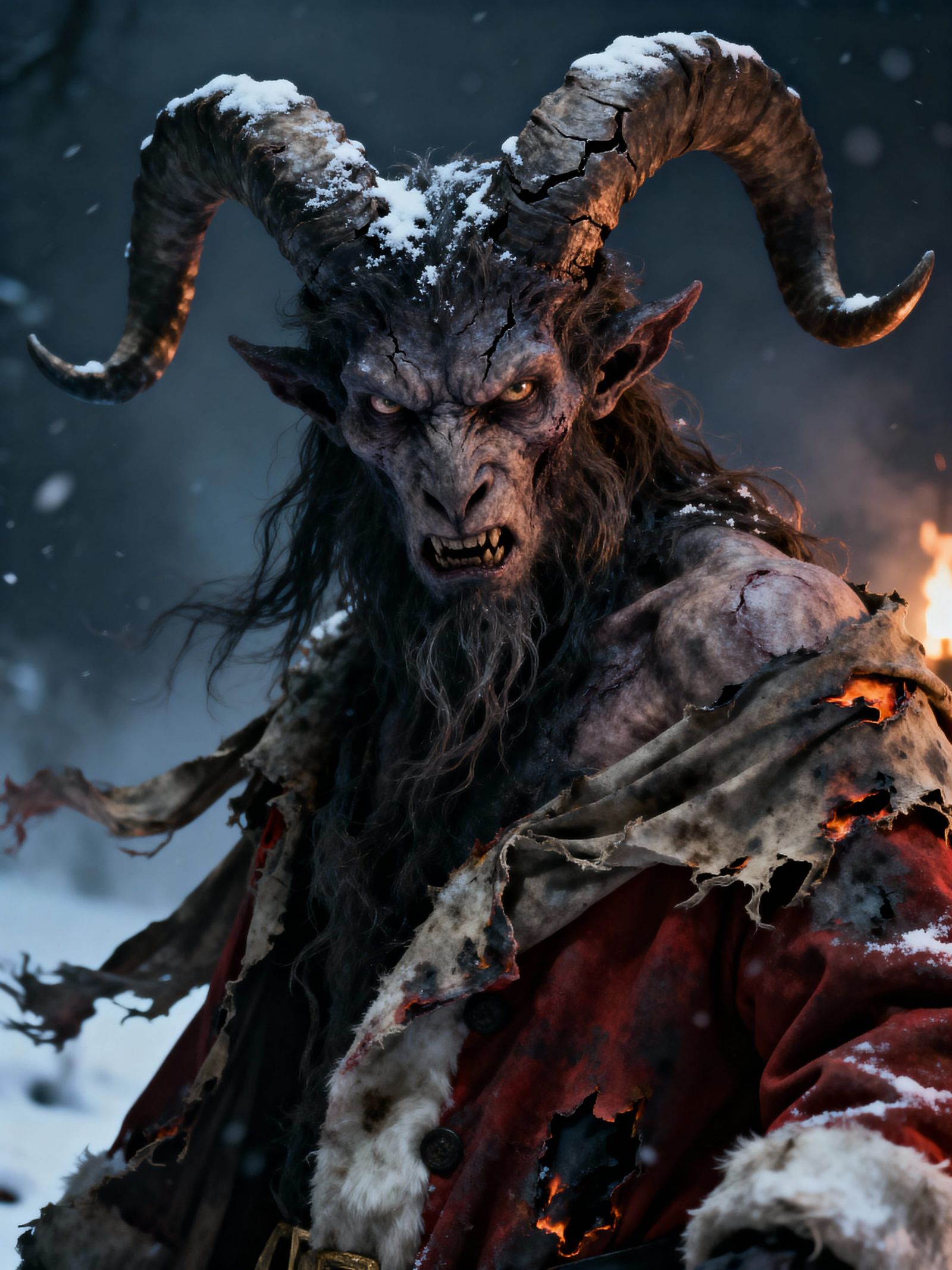 Grotesque Krampus Portrait in Dark-Fantasy Art Style
