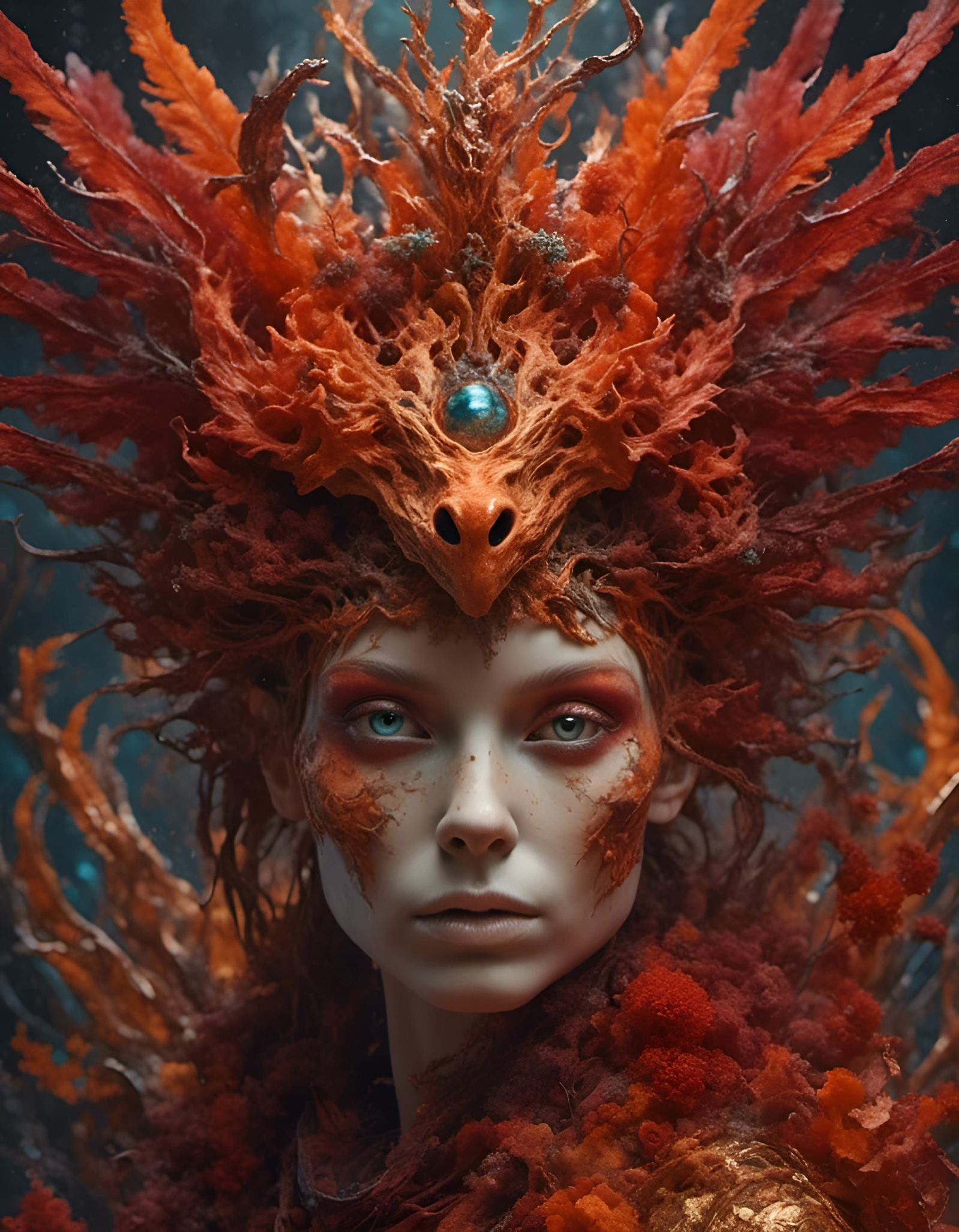 Striking Portrait with Acrylic and Gold Textures