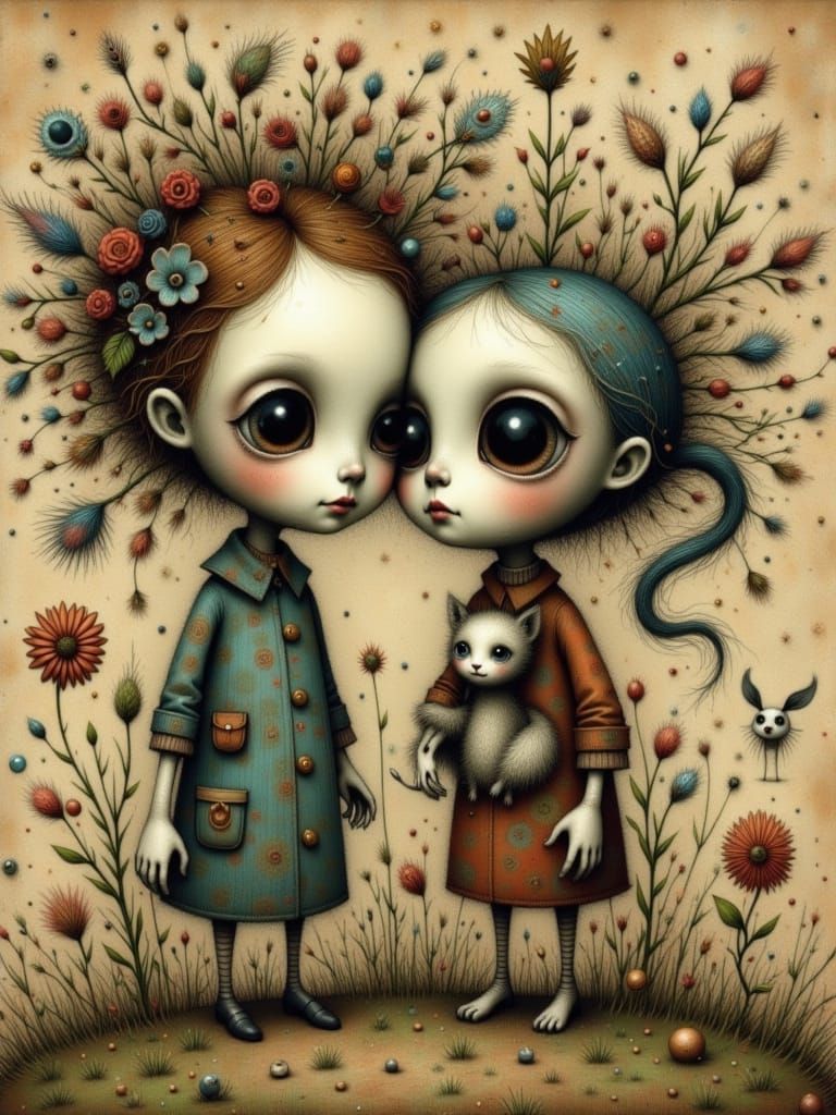 Whimsical Vines with Skulls and Love