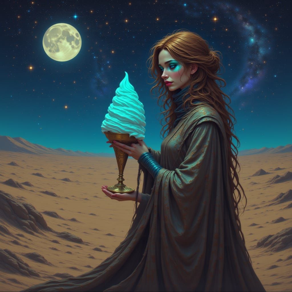 Cosmic Wanderer with Glowing Ice Cream