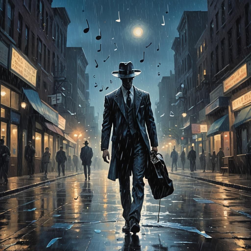 Night Music: Silhouetted Bassist in Blue