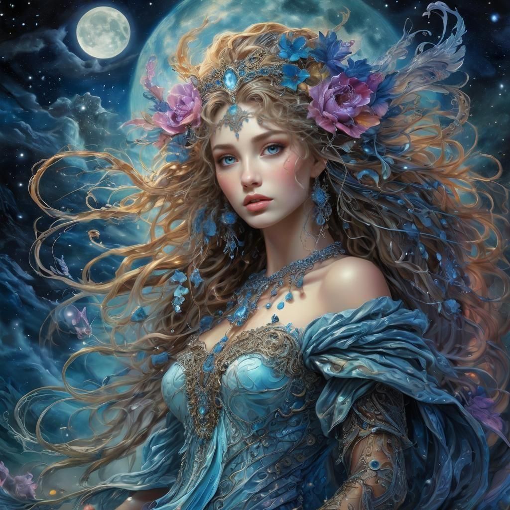 Ethereal Night Scene in Fantasy Art Style