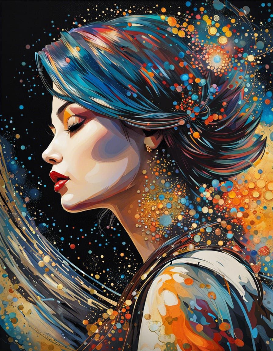 Anime Goth Woman in Intricate Dress: Color Sketch