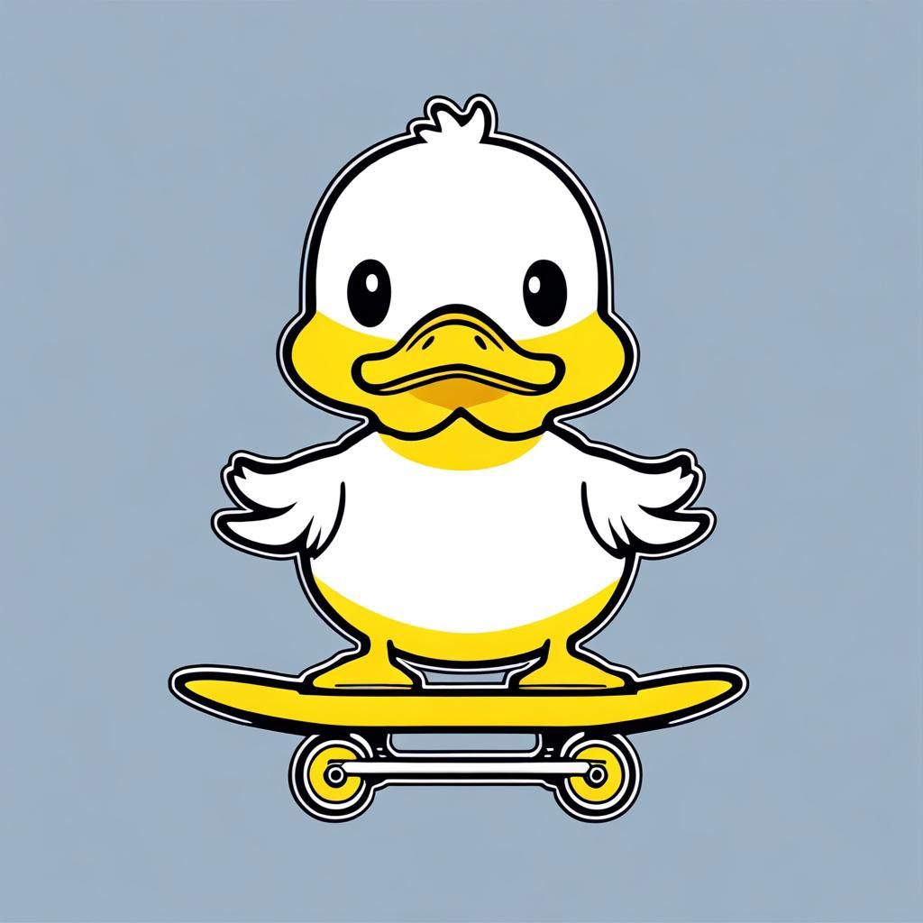 Cartoon Duck on Skateboard Logo in Pop Art Style