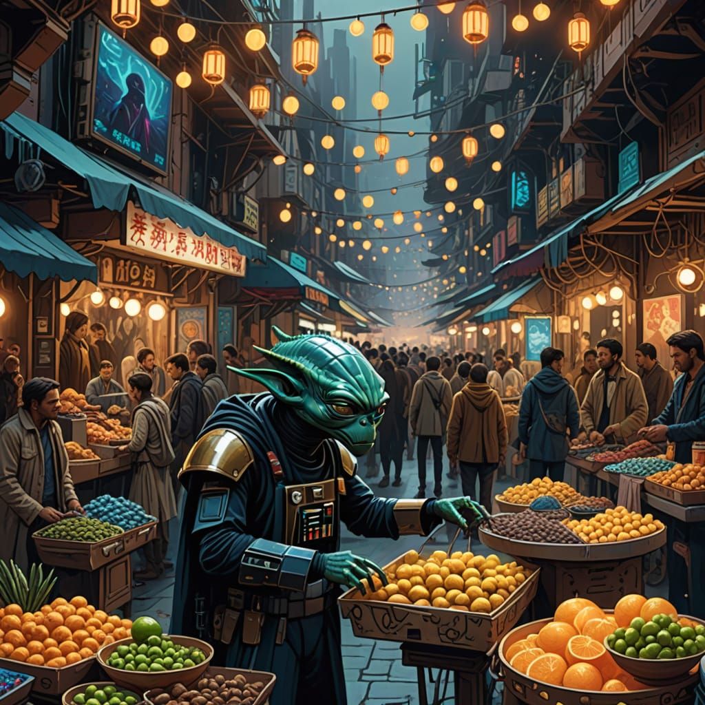 Surreal Night Market on Mos Espa, Star Wars Galaxy