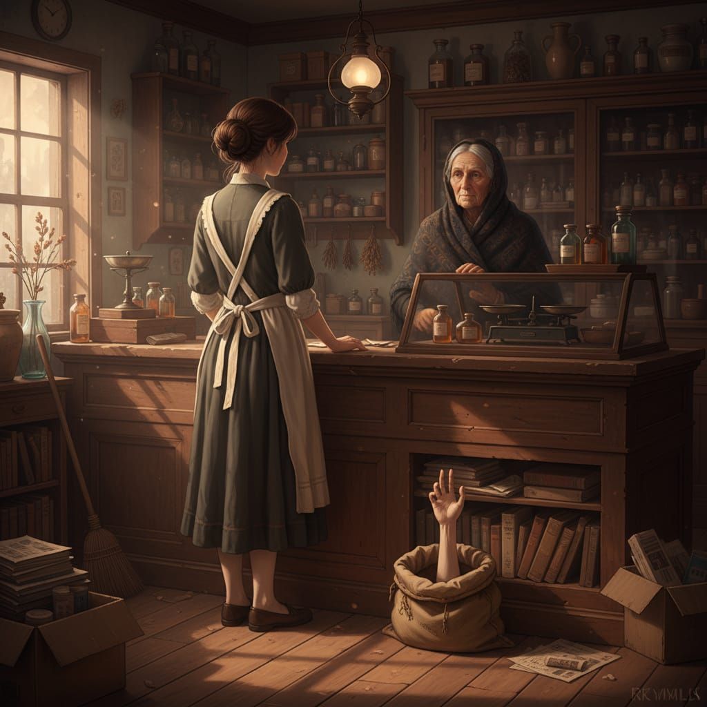 Mystical Pharmacy Scene: Eerie Realism