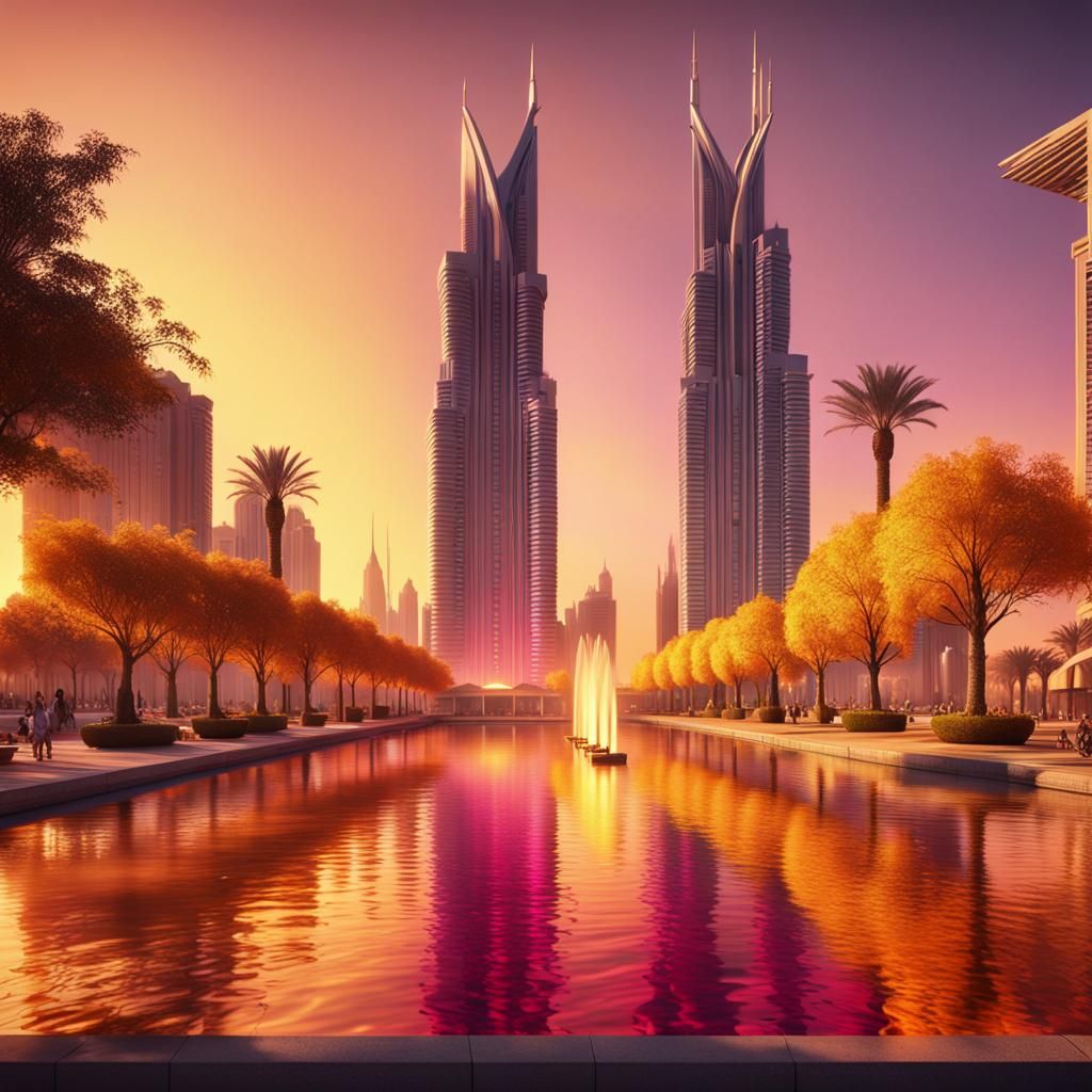Autumn in Dubai: Fantastical Sunset Over Burj Khalifa
