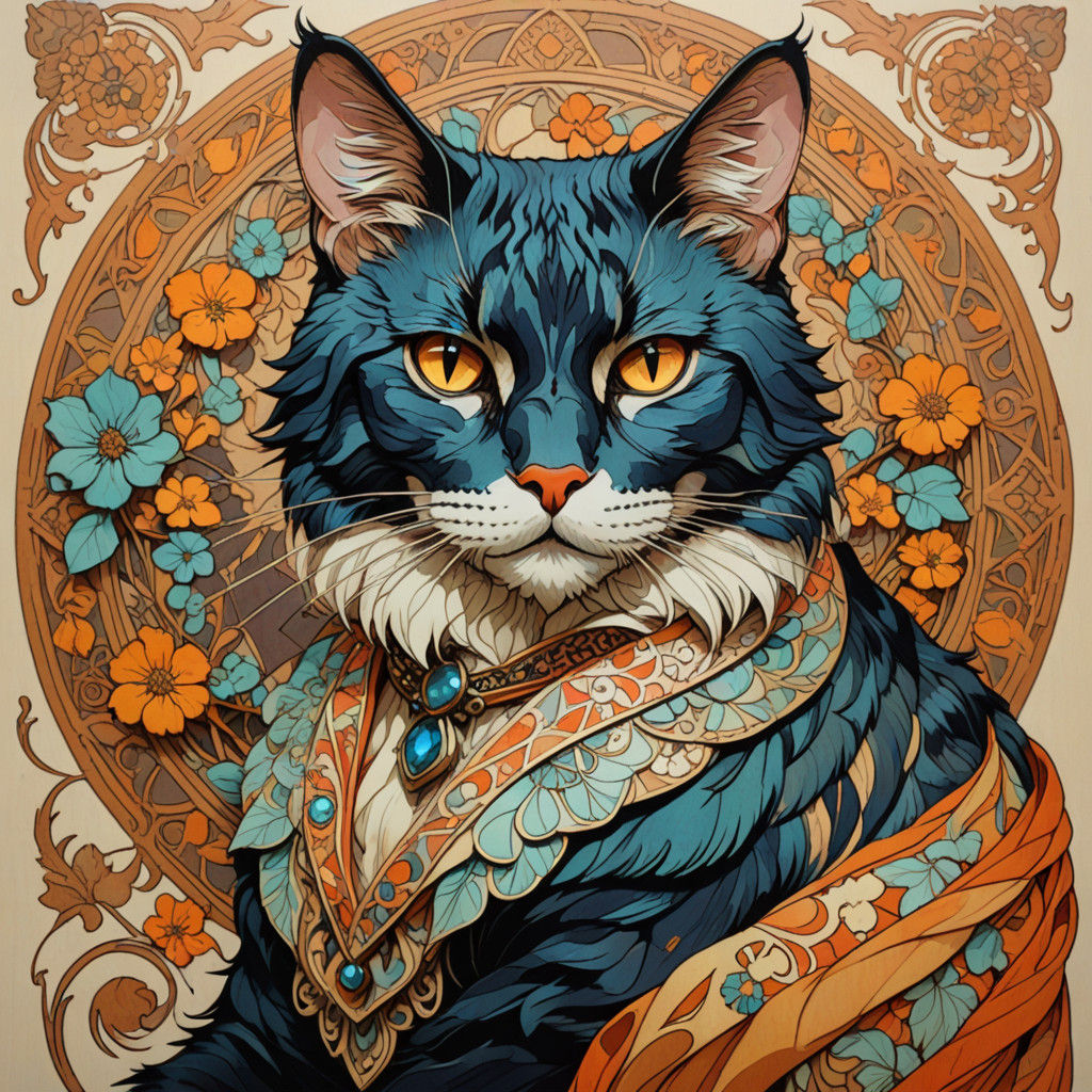 Whimsical Cat Figurine in Vibrant Colors