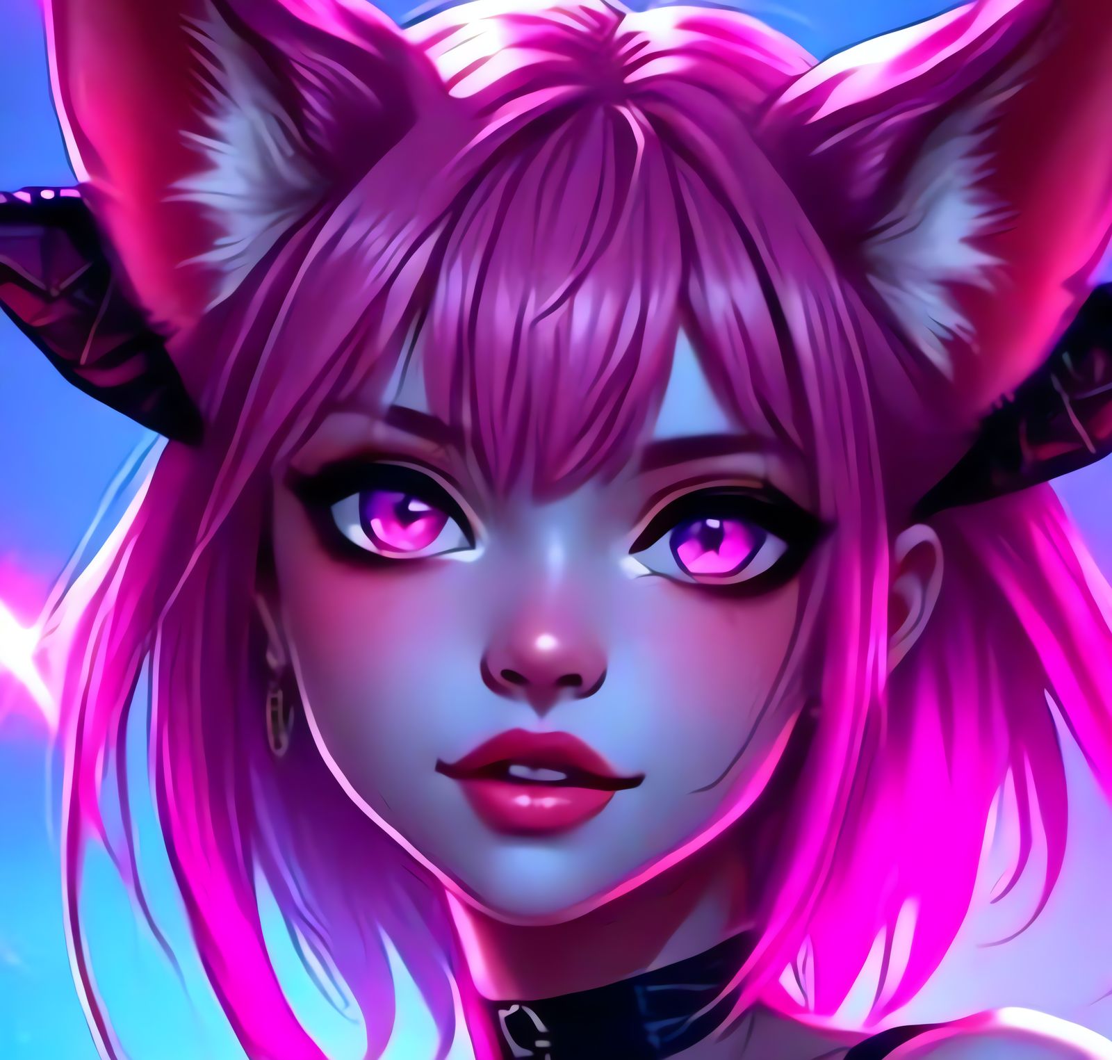 Anime Demon Cat-Girl in Neon Fantasy World