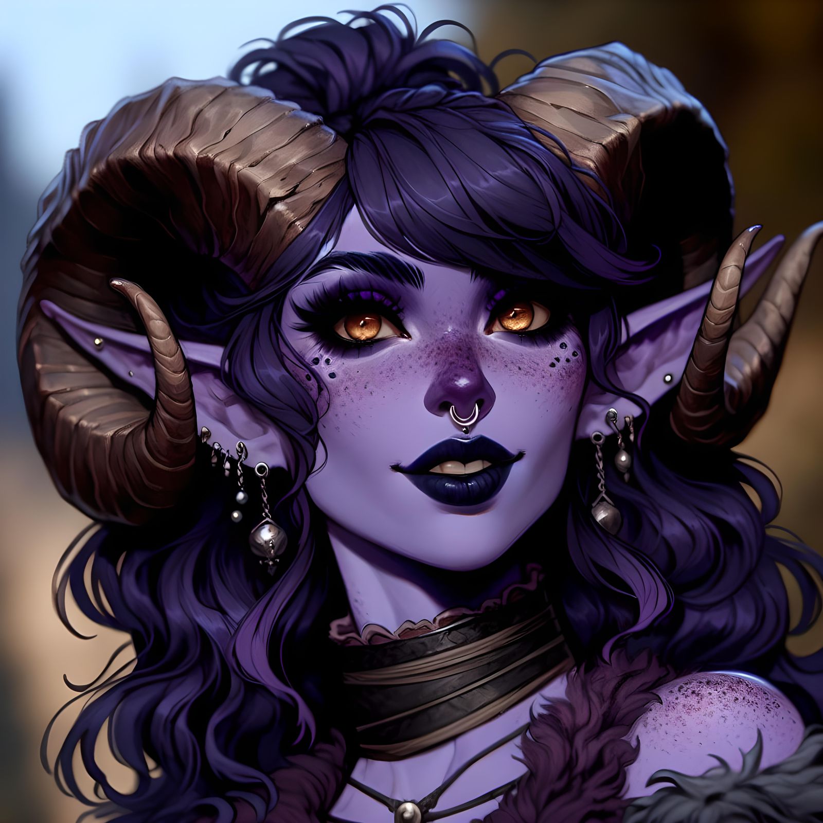 Confident Tiefling Beauty Amidst Joyful Festivities