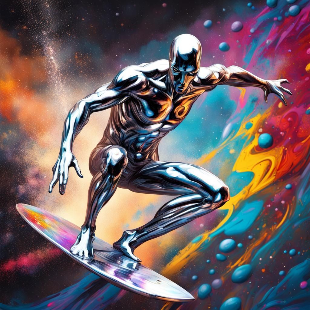 Silver Surfer Soaring Through Galaxy: Graffiti Art