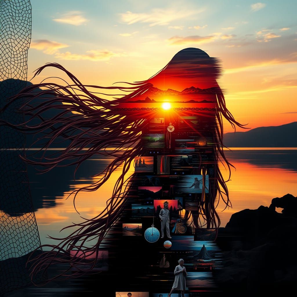 Striking Glitch Art of Woman Veiled by Flowing Hair