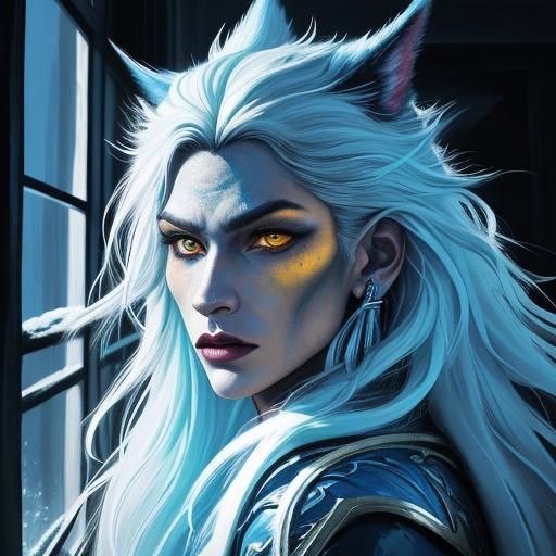 Fauvist Portrait of a Snarling White Lycanthrope